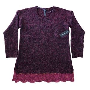 Knit sweater with lace trim. New with tags